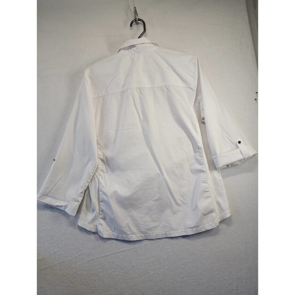 Cathy white zipper vneck pullover top, Sz M - Picture 4 of 11